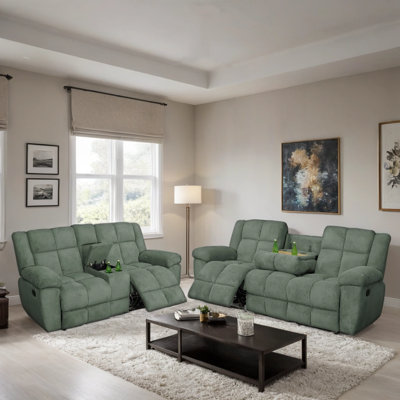 2-Piece Premium Corduroy Manual Recliner Sofa Set With Drop-Down Coffee Table,Cup Holders,And Storage Console