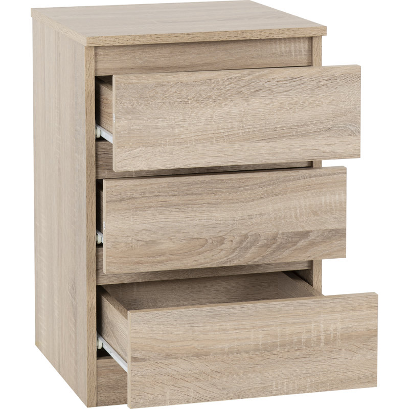 Braunstein 3 Drawer Bedside Table, Sonoma Oak