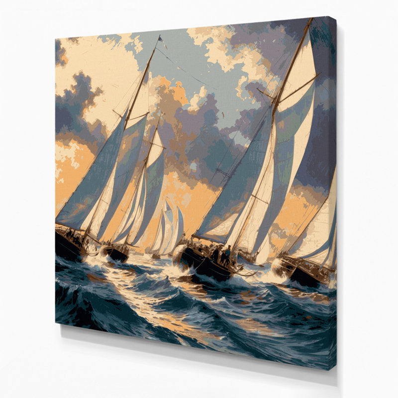 Art sur toile gris, transport et régate, H 32 po x l 32 po