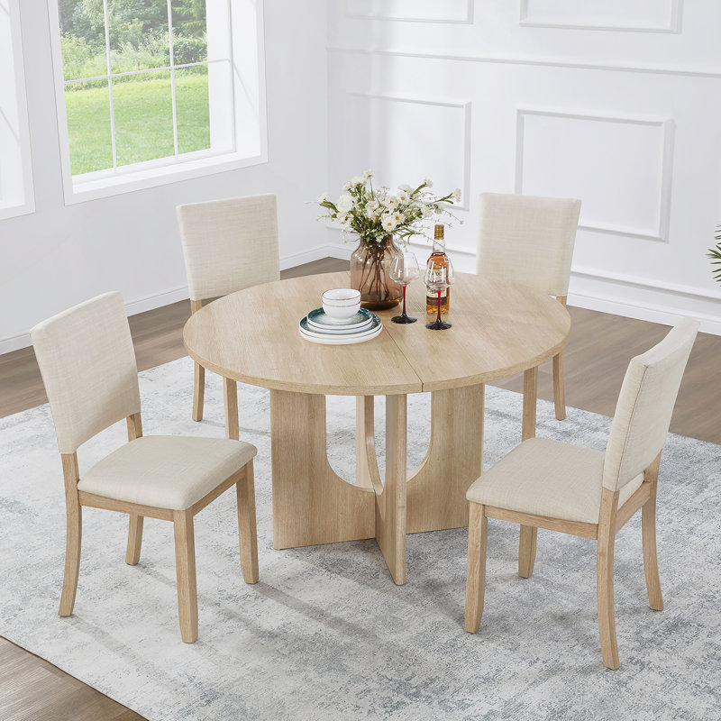 Ensemble de table de salle à manger 5 pièces, table de salle à manger ronde avec 4 chaises rembourrées