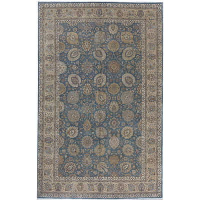 Tapis bleu et doré de haute qualité noué à la main