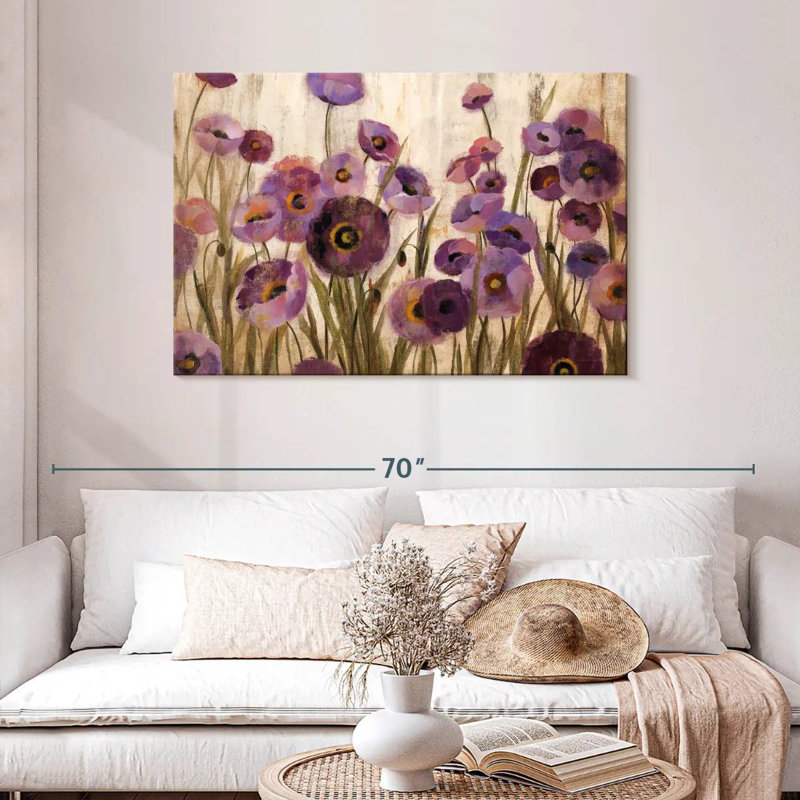 Harnek rose et fleurs mauves, H 30 po x l 45 po