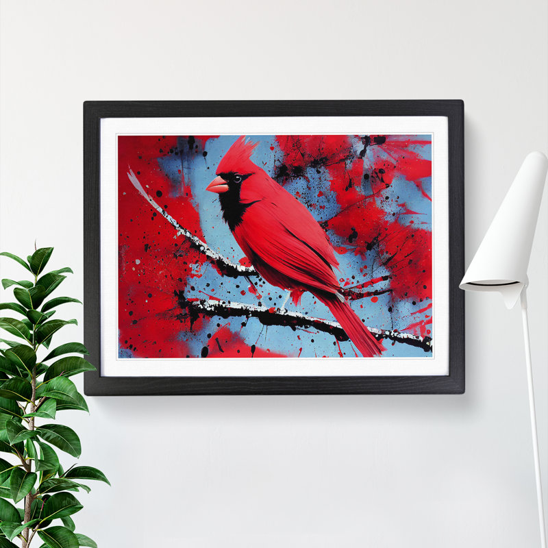 Cardinal Bird Splash Vol.2 Abstract - Single Picture Frame Painting, Black Framed, 34cm H x 46cm W x 2cm D