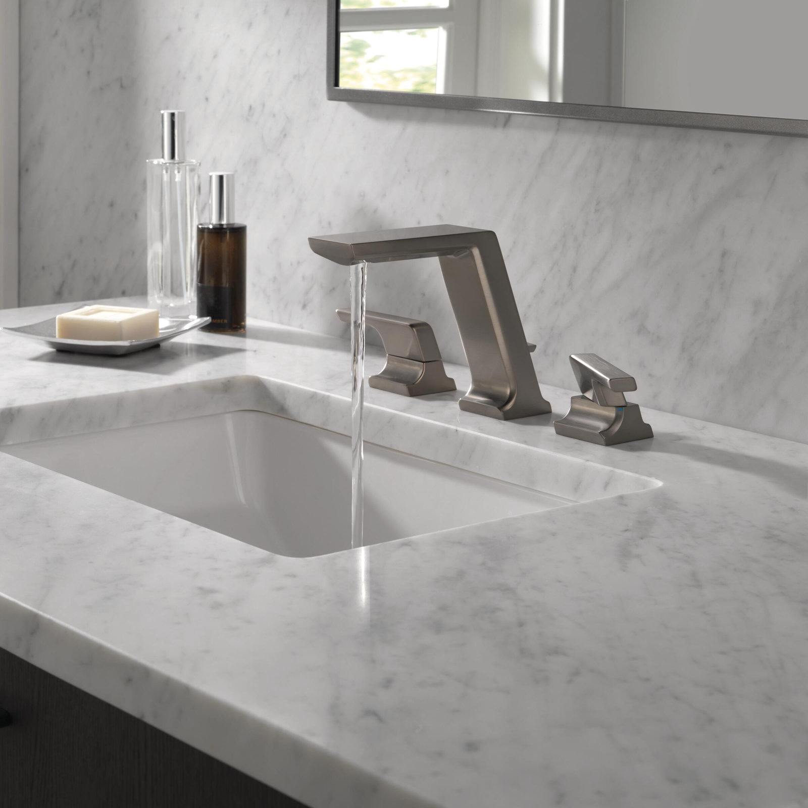 Pivotal Widespread Bathroom Faucet with Drain Assembly, Lumicoat Black Stainless