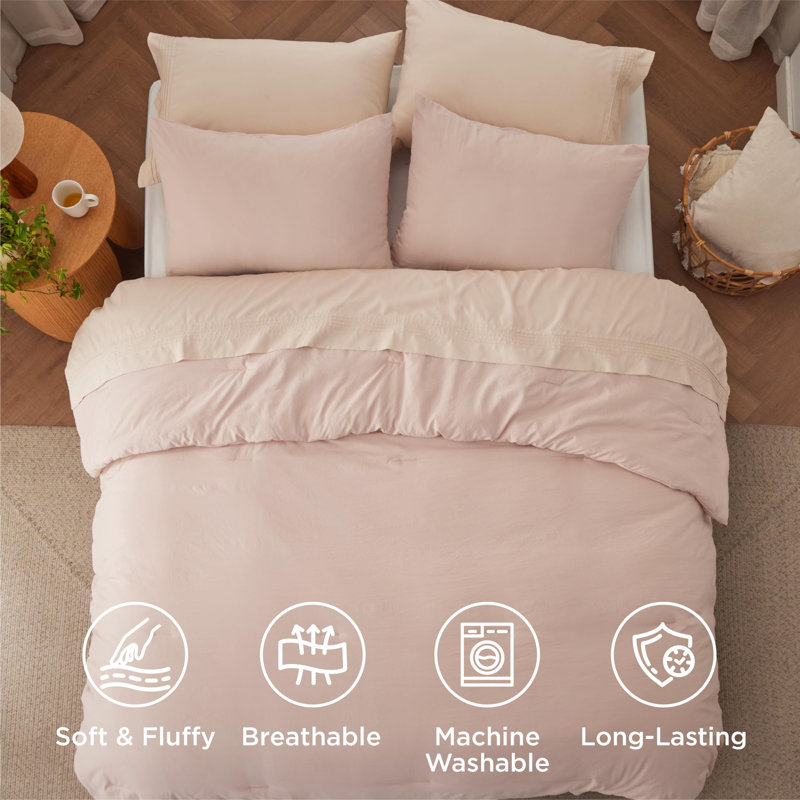 Bedsure Reversible Prewashed Comforter Set, Twin Comforter + 1 Standard Pillowcase, Light Pink