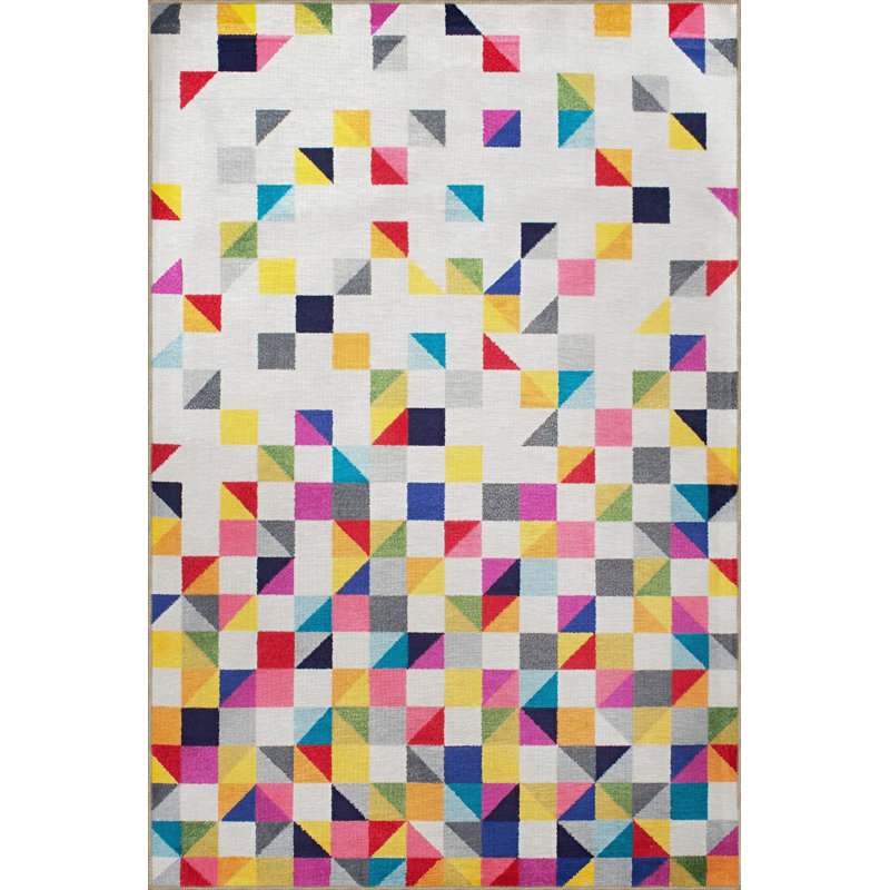 Machine Washable Light Tone Multicolor Crystal Shape Transition Patterned Creative Modern Decorative Rug