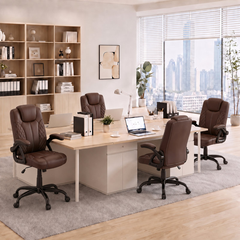 Chaise de bureau ergonomique en similicuir Kappello, Brown, No