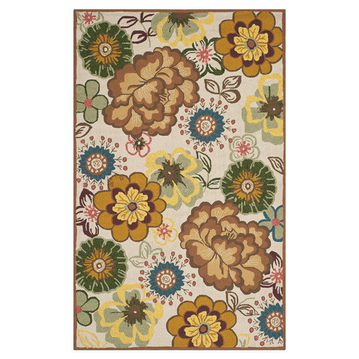 Doyle Hand-Hooked Brown/Yellow/Green Area Rug