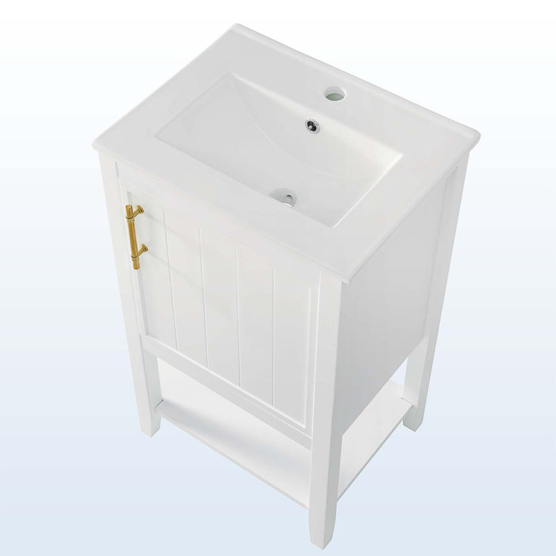 Armoire de salle de bain, avec lavabo, avec porte à fermeture douce, Blanc