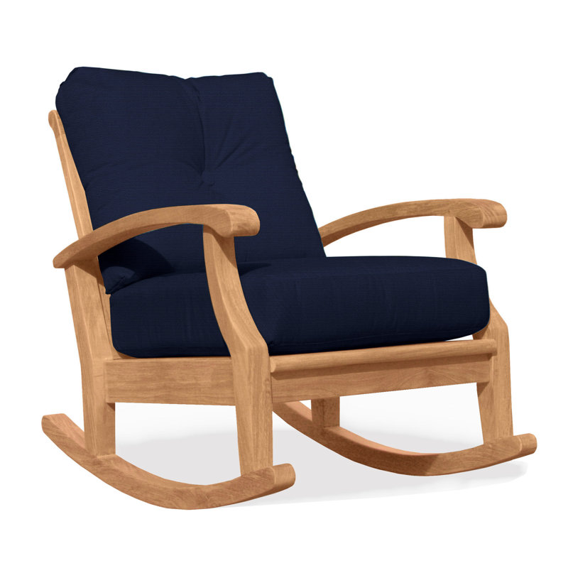 Chaise berçante d'extérieur en teck Cayman, Toile bleu marine Sunbrella®