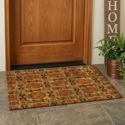 Tapis extérieur lavable antidérapant à motif médaillon floral orange et rouille 2 pi x 3 pi
