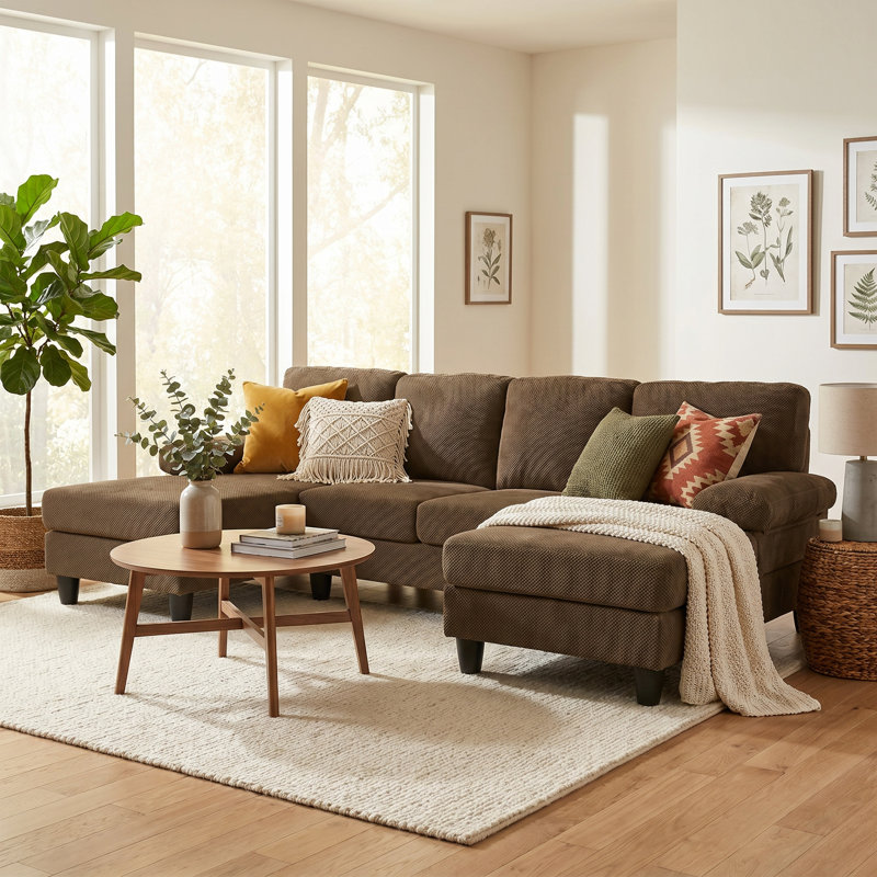 Canapé modulaire en U de 104 po, canapé 4 places Mid-Century moderne avec méridienne double et accoudoirs moelleux, revêtement en polyester texturé, conception à pieds hauts pour un nettoyage facile, assise profonde et douce