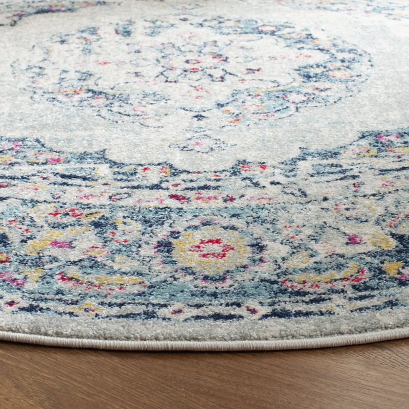 Christa Southwestern Wool Light Gray/Fuchsia/Mint Area Rug, Round 6'7"