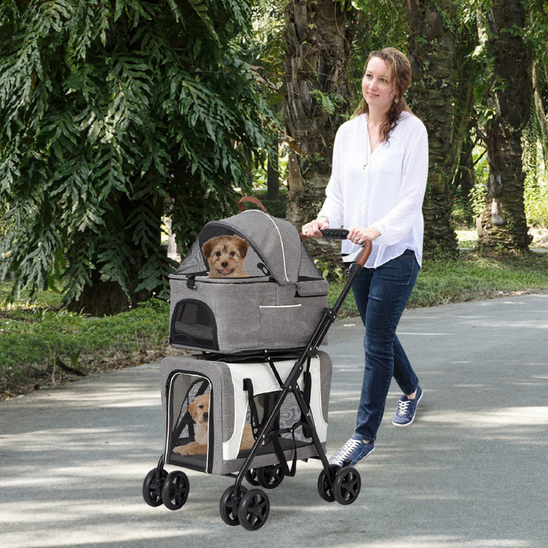 Foldable Pet Jogger Stroller with Detachable Carrier