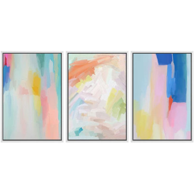 Aquarelle pastel arc-en-ciel, reproduction sur toile 3 pièces