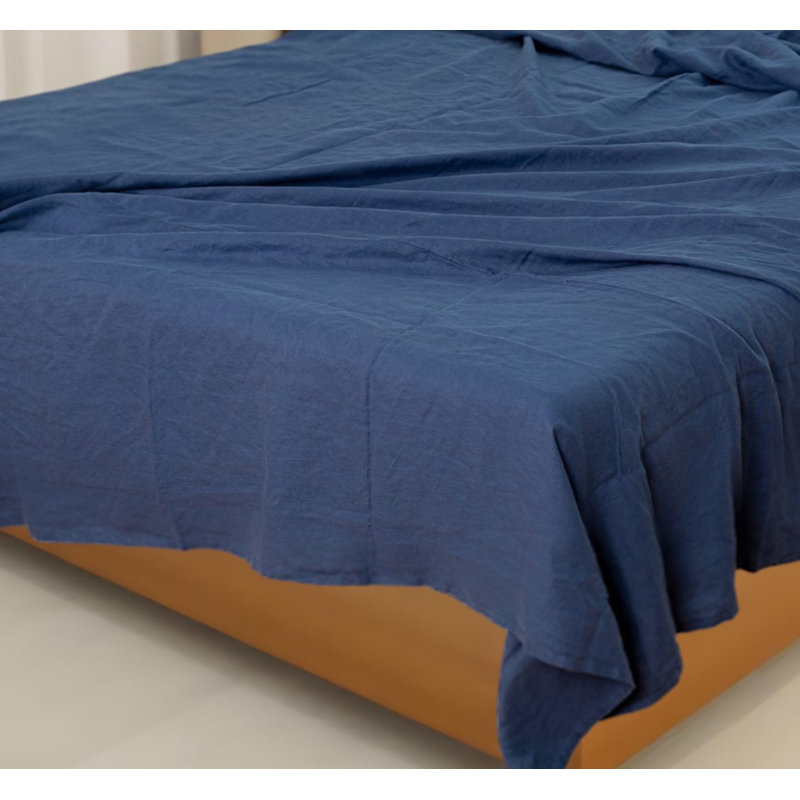 Navy Blue Linen King Fitted sheet, California King Flat Sheet