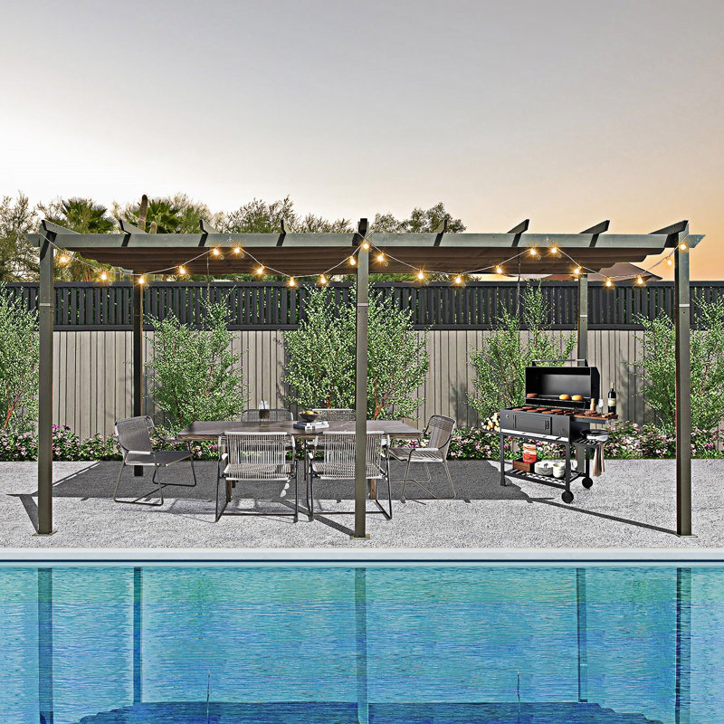 Pergola d'extérieur rétractable avec auvent résistant aux intempéries, L 234,26 po x P 131,18 po, Gris foncé