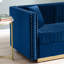 Canapé en velours bleu à canaux verticaux - 3 sièges modernes pour le salon, base en acier inoxydable et rembourrage doux, avec et sièges