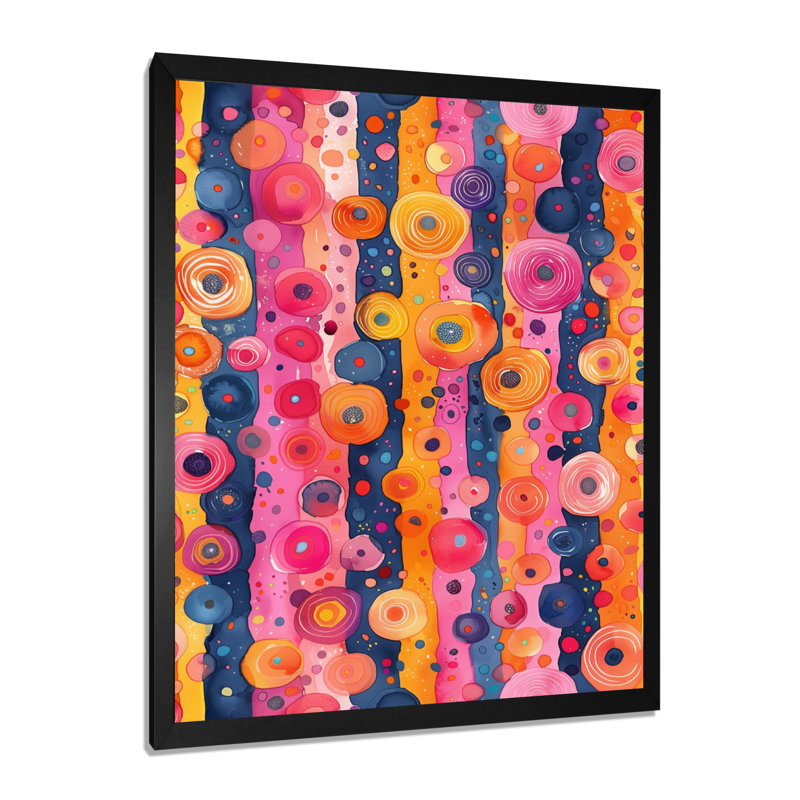 «Pink Blue Boho Dots And Stripes III», reproduction d'art abstrait, Sans cadre, H 24 po x l 32 po
