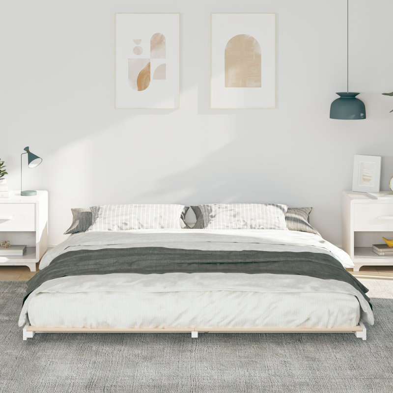Floor Bed Frame Solid Pine Wood, 180 x 210 cm, White