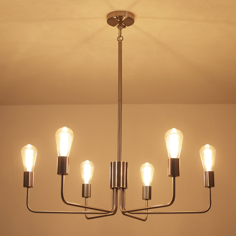 Plafonnier suspendu 6 lumières 29,5 po, Nickel