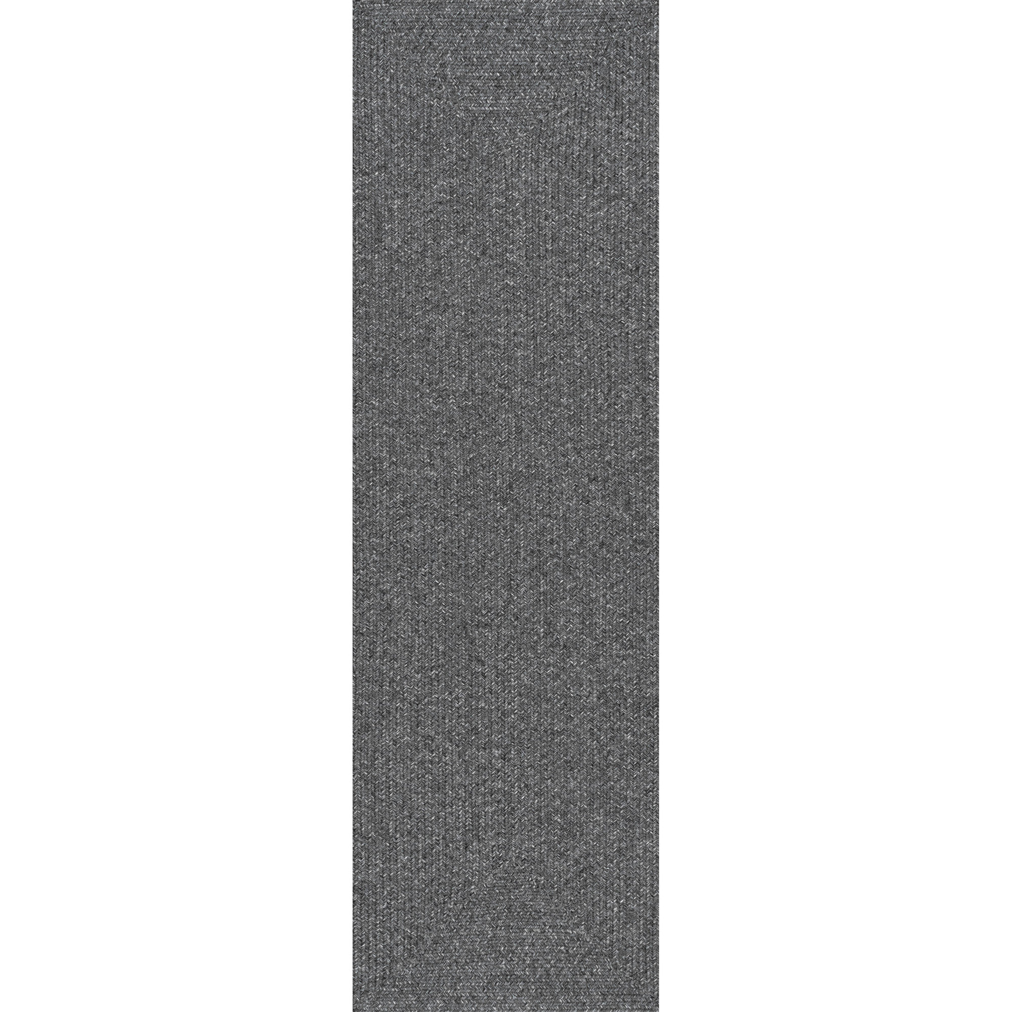 Edie Casual Braided Gray/White Indoor/Outdoor Rug, Runner 2'6" x 10', Charcoal