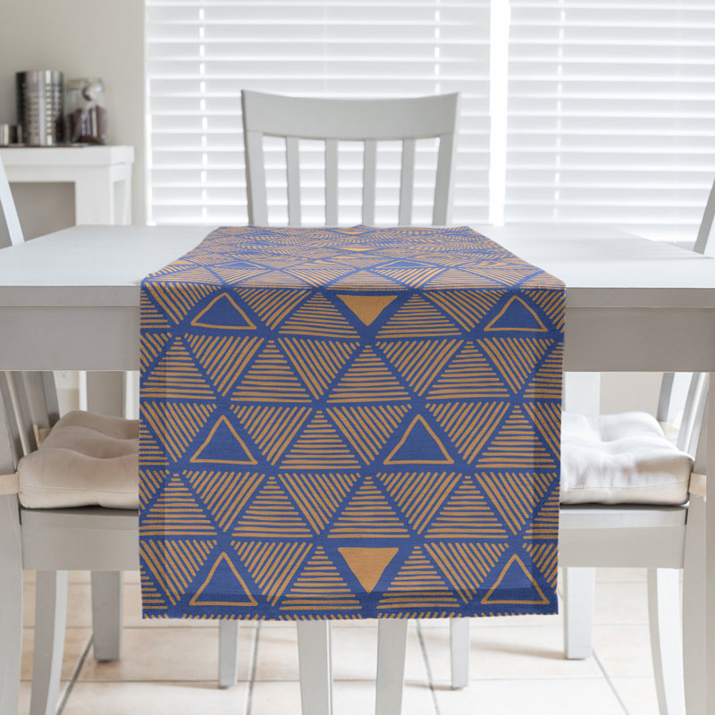 Chemin de table à triangles dessinés à la main Classic, 16 po x 72 po, Bleu/orange