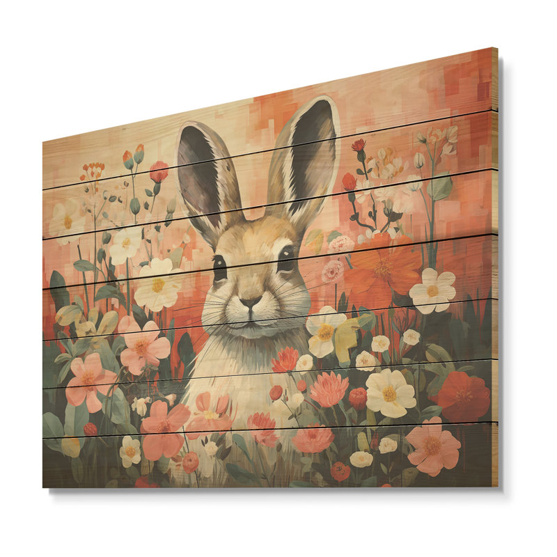 Motif de lapin rose avec fleurs, H 10 po x l 20 po x P 0,78 po