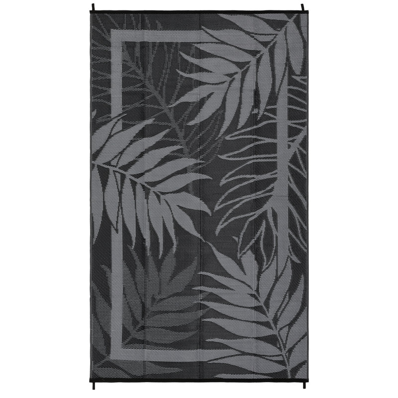 Outdoor Waterproof Reversible Rug – Modern Black & Grey Plastic Patio Mat, UV & Fade Resistant, Non-Slip, Portable, Easy Clean – For Garden, Patio, Deck, Poolside, Picnic – 8x10ft