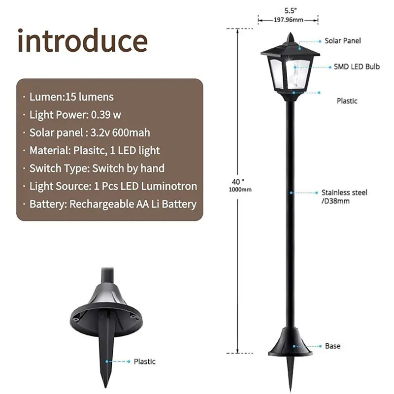 Lampadaire solaire 40 po pour l'extérieur, imperméable à l'eau