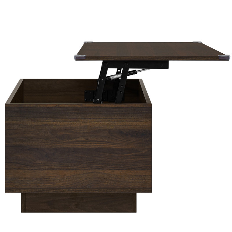 Table basse à plateau relevable avec 2 tiroirs et lumière DEL intelligente, Noyer