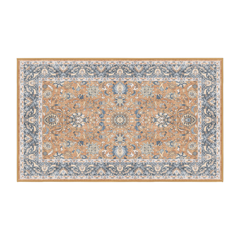 Tapis bleu / orange en chenille / polyester tissé à la main Flener, Rectangle 8 pi x 10 pi