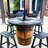  Outdoor Whiskey Barrel Pub Table with 48" Solid Oak Top & Included Umbrella Handmade Rustic Bar Table