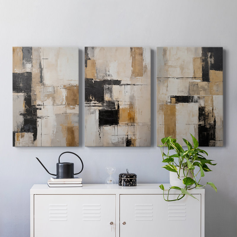 Abstract Series CXXXIV -Set Of 3 Gallery Wrapped Canvas -Ready to Hang, 27" H x 18" W