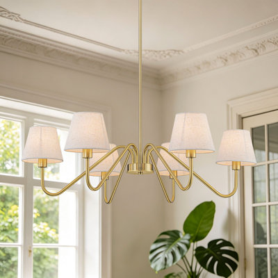 6-Light Modern Linen Traditional Chandelier with White Fabric Shades