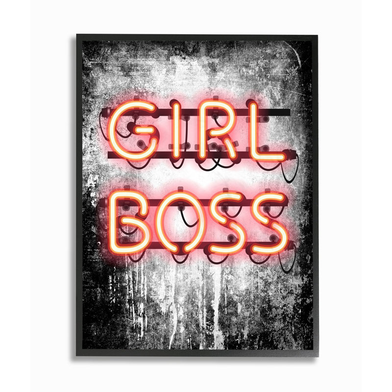«Fashion Designer Girl Boss Neon Light», art textuel, H 14 po x l 11 po, Giclée encadrée noir minuit