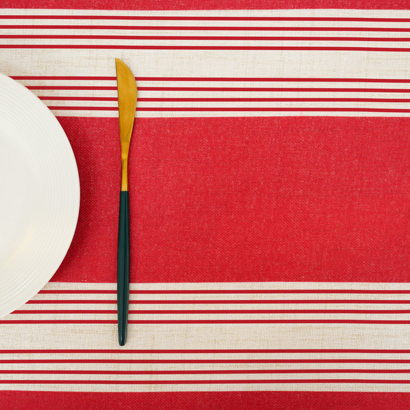Rectangle Striped Christmas Linen Textured Tablecloth, 84" x 54"