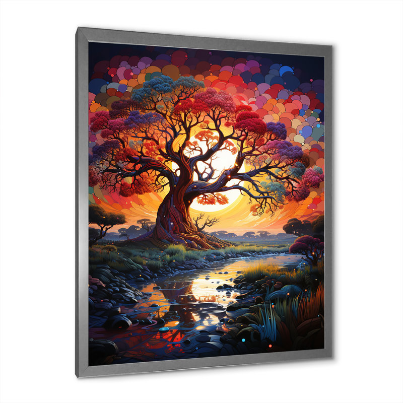 Baobab africain, teintes cosmiques II - baobab, impression d'art mural, Cadre simple argenté, H 32 po x l 16 po