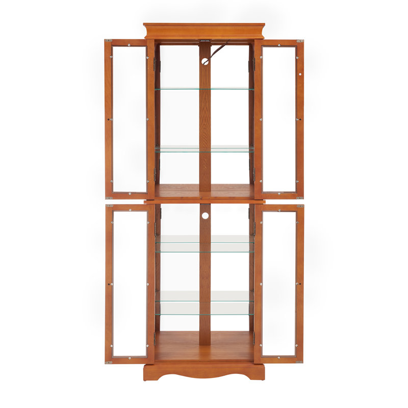 Lighted Curio Cabinet, Glass Display Cabinet With Adjustable Shelves, Vintage Storage Case, Oak