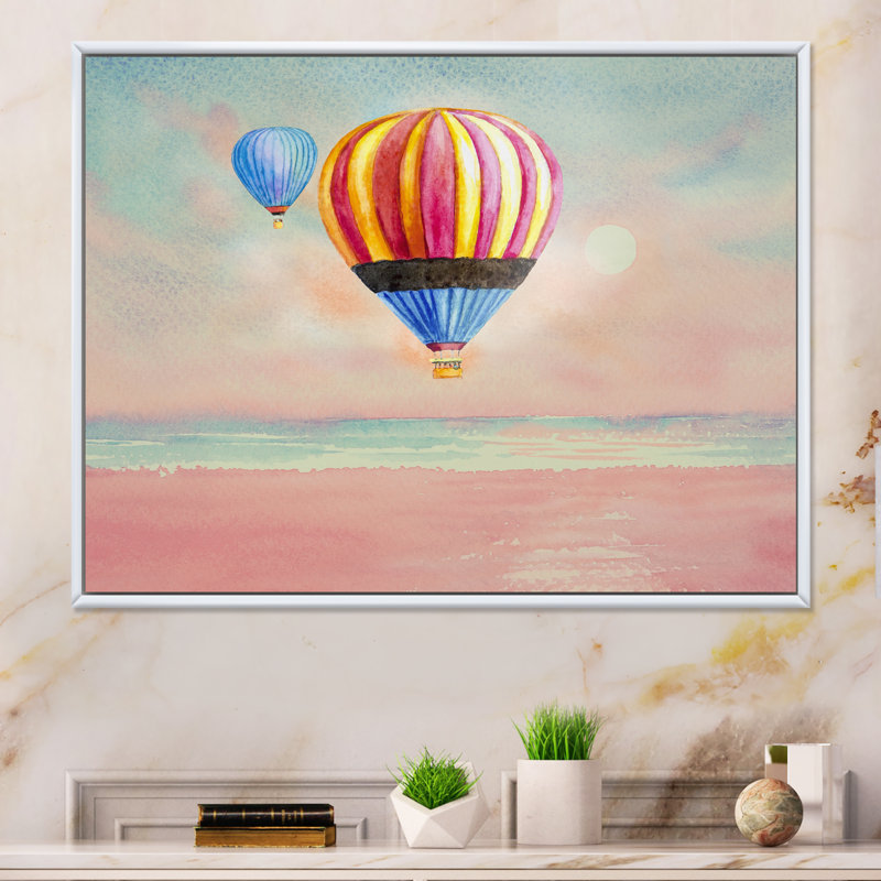 «Cute Ballon Landscape», reproduction sur toile flottante, H 8 po x l 12 po x P 1 po, Cadre flottant blanc