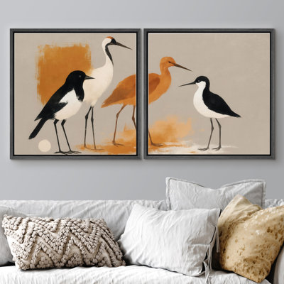 Illustration d'oiseaux modernes, reproduction d'art sur toile encadrée de la chambre principale