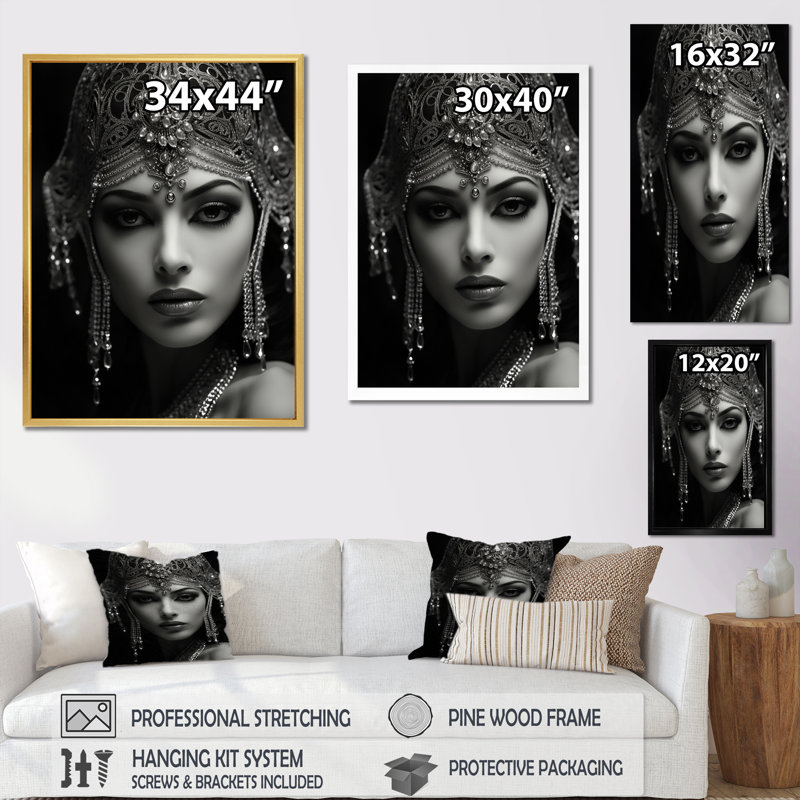 «Vintage Retro Glam Boho Queen Woman» sur impression sur toile, H 44 po x l 34 po, Cadre doré à une seule photo