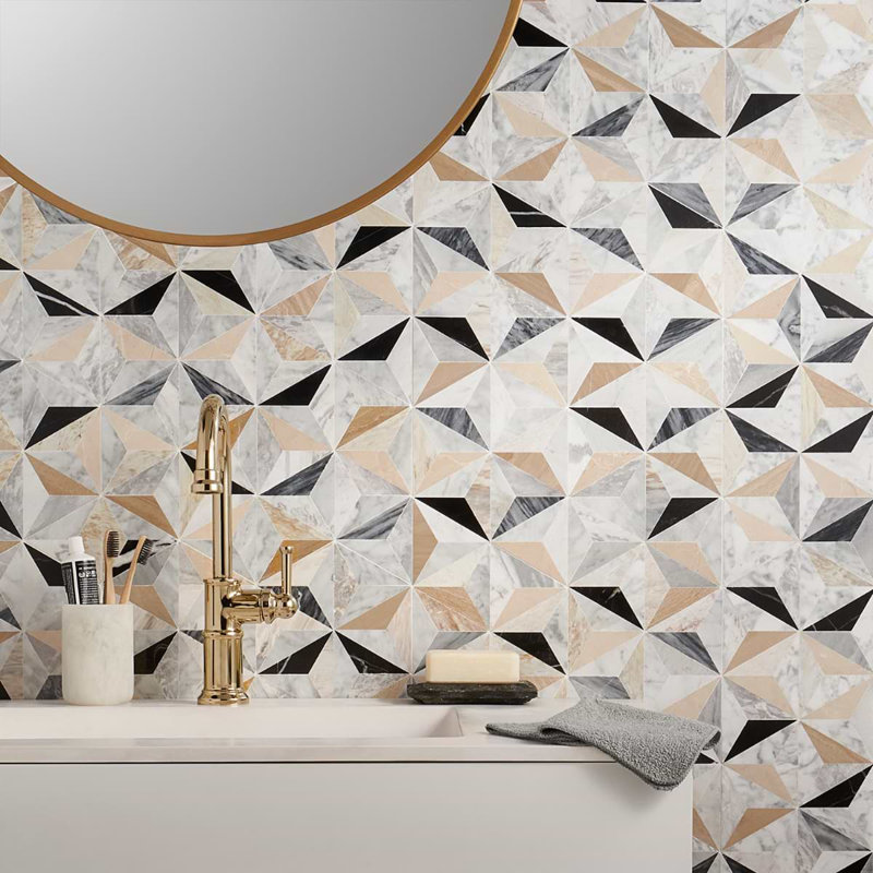 Phantasm Harvest Cream And Gray Polished Mixed Marble Mosaic Tile