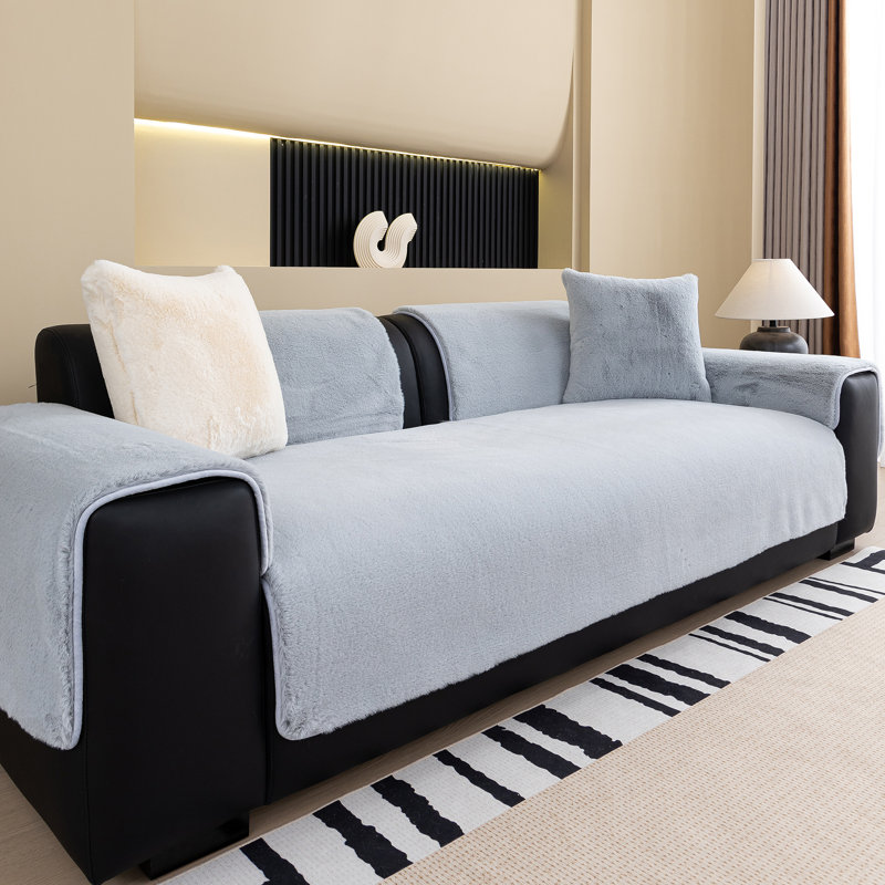 Housse pour canapé en faux vison ultra-douce, Gris, H 35,43 po x l 63 po x P 35,43 po