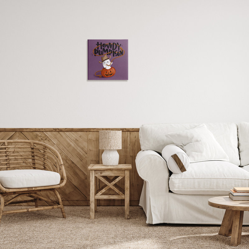 Howdy Pumpkin Western Ghost Canvas, design by Sarah Hickman, 17" H x 17" W