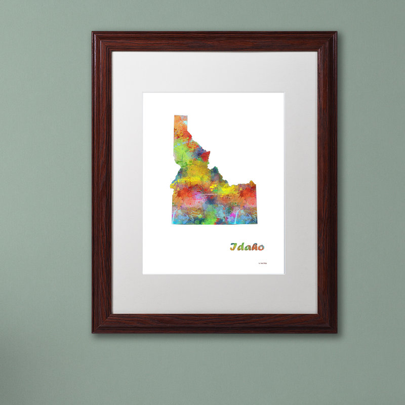 « idaho state map-1 », impression encadrée encadrée, H 20 po x l 16 po x P 0,5 po, Brun