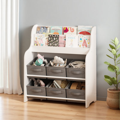 Bibliothèque pour enfants avec 6 bacs de rangement en tissu, bibliothèque pour enfants multifonctionnelle et organisateur de jouets, tablette de présentation pour salle de jeux