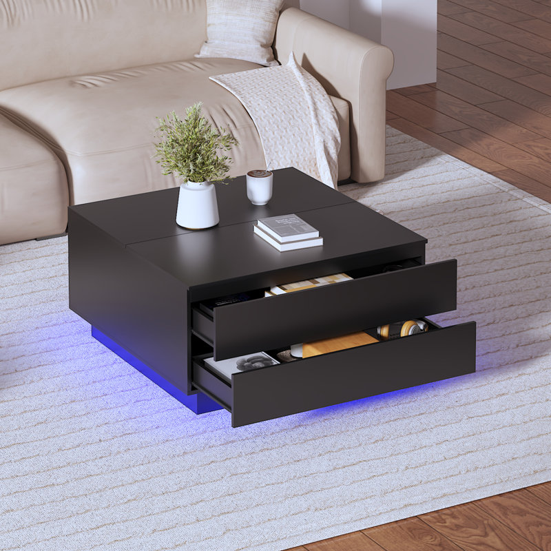 Pedestal Coffee Table with Storage, Black