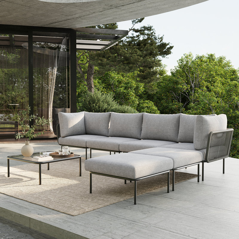 Ebern Designs 7 Pieces Aluminum Patio Furniture Set, Modern Modular Sectional Sofa with Coffee Table and Upgrade Thickness Cushion