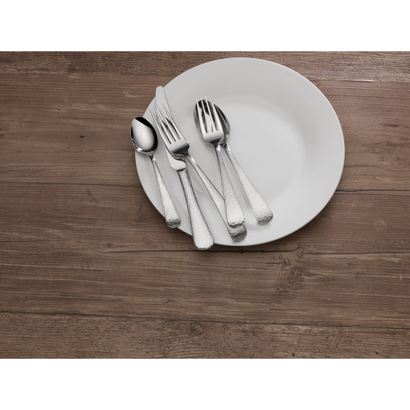 Mikasa Hammered Opulent Satin75-Piece 18/10 Stainless Steel Flatware Set, Service for 12